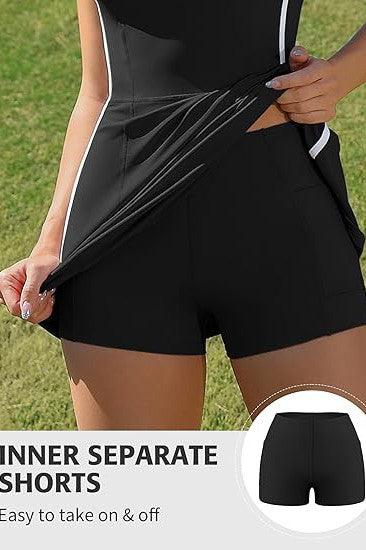 Bra V Neck Racerback Tennis Dresses with Shorts - Leo’s Look Your Best