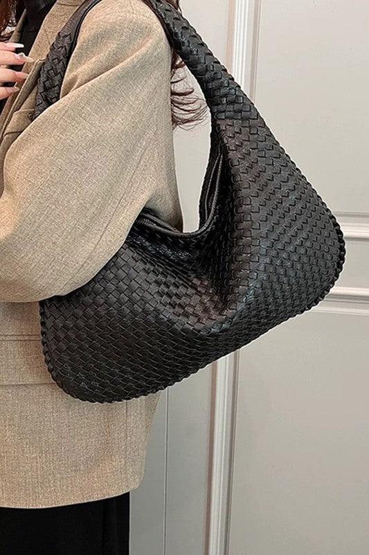 Weaved Faux Leather Soft Shoulder Bag - Leo’s Look Your Best