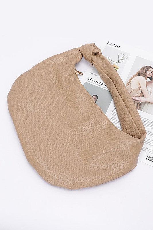Knotted Handle Embossed Faux Leather Shoulder Bag - Leo’s Look Your Best