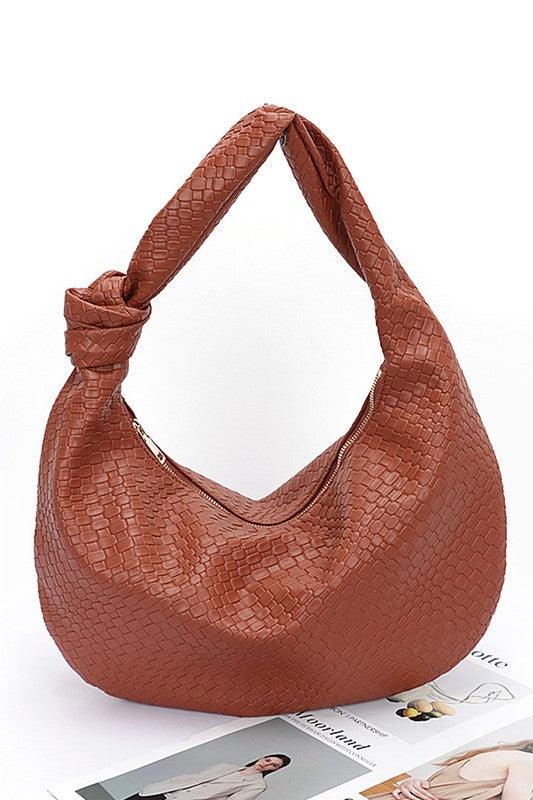 Knotted Handle Embossed Faux Leather Shoulder Bag - Leo’s Look Your Best