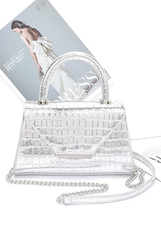 Croc Embossed Metallic Top Handle Bag - Leo’s Look Your Best