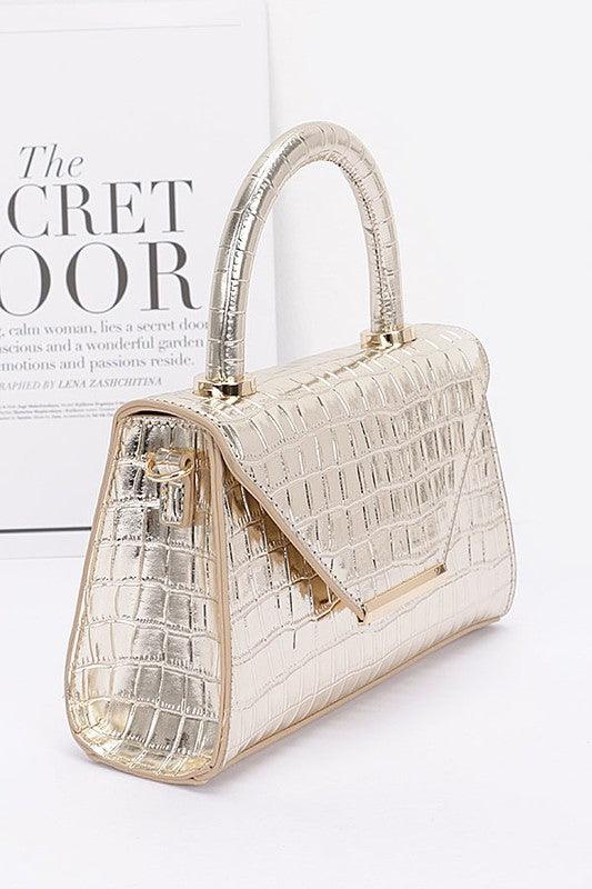 Croc Embossed Metallic Top Handle Bag - Leo’s Look Your Best
