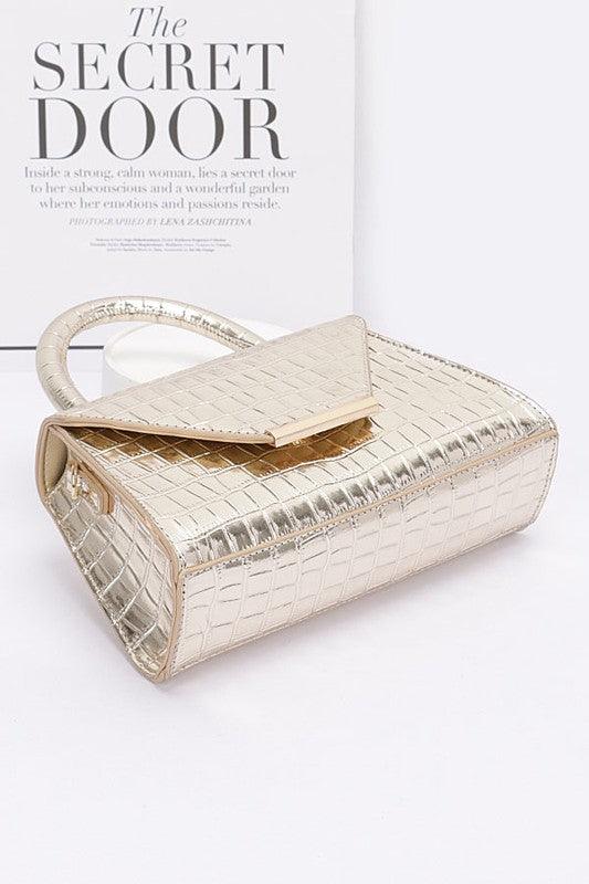 Croc Embossed Metallic Top Handle Bag - Leo’s Look Your Best