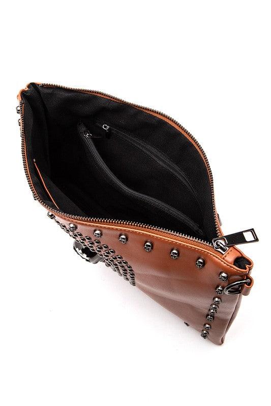 Skull Mix Studs Biker Crossbody Clutch Swing Bag - Leo’s Look Your Best