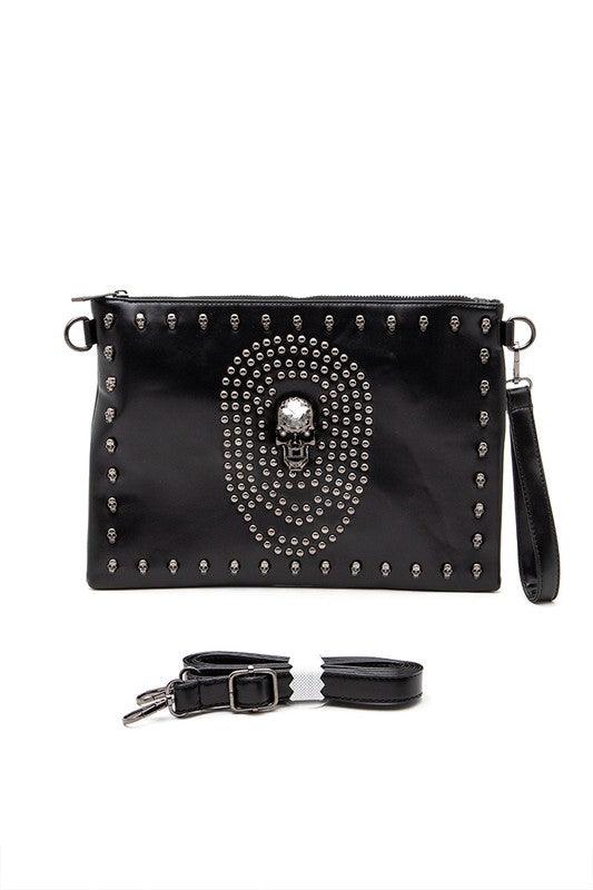 Skull Mix Studs Biker Crossbody Clutch Swing Bag - Leo’s Look Your Best