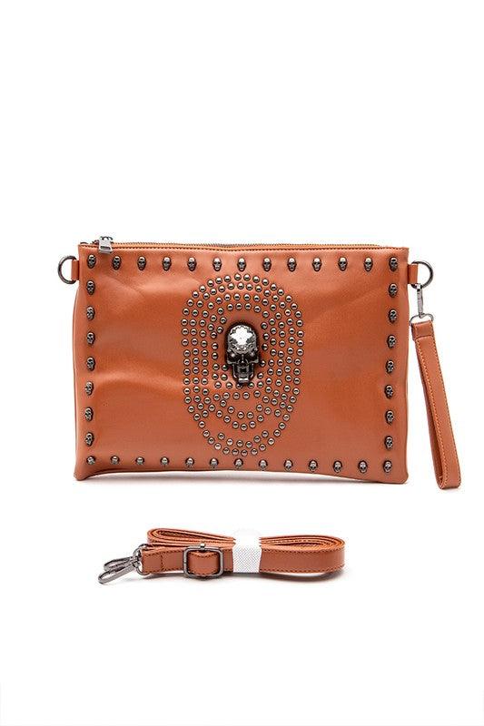 Skull Mix Studs Biker Crossbody Clutch Swing Bag - Leo’s Look Your Best