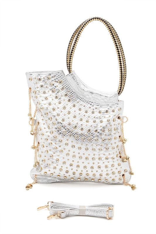 Crystal Embellished Convertible Top Handle Bag - Leo’s Look Your Best