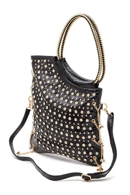 Crystal Embellished Convertible Top Handle Bag - Leo’s Look Your Best