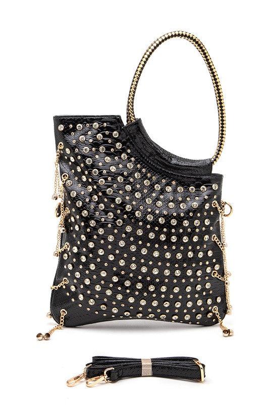 Crystal Embellished Convertible Top Handle Bag - Leo’s Look Your Best