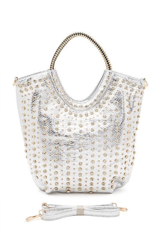 Crystal Studs Embellished Top Handle Tote Bag - Leo’s Look Your Best