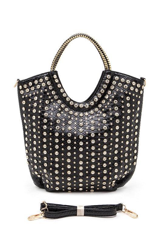 Crystal Studs Embellished Top Handle Tote Bag - Leo’s Look Your Best