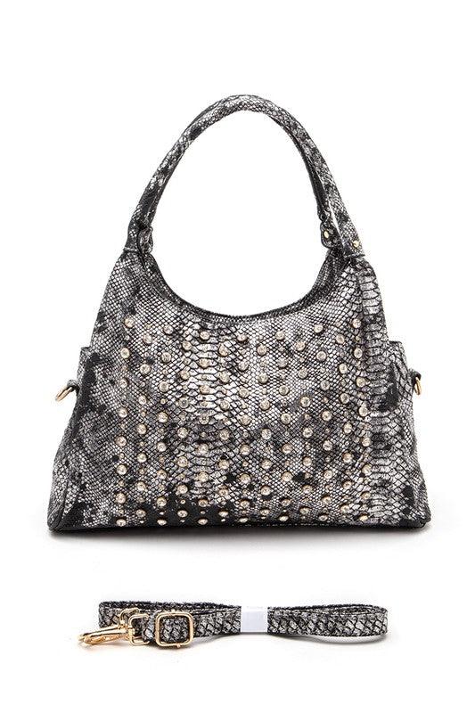Metallic Snake Crystal Studded Shoulder Bag - Leo’s Look Your Best