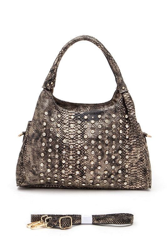 Metallic Snake Crystal Studded Shoulder Bag - Leo’s Look Your Best