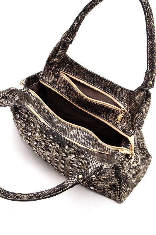 Metallic Snake Crystal Studded Shoulder Bag - Leo’s Look Your Best
