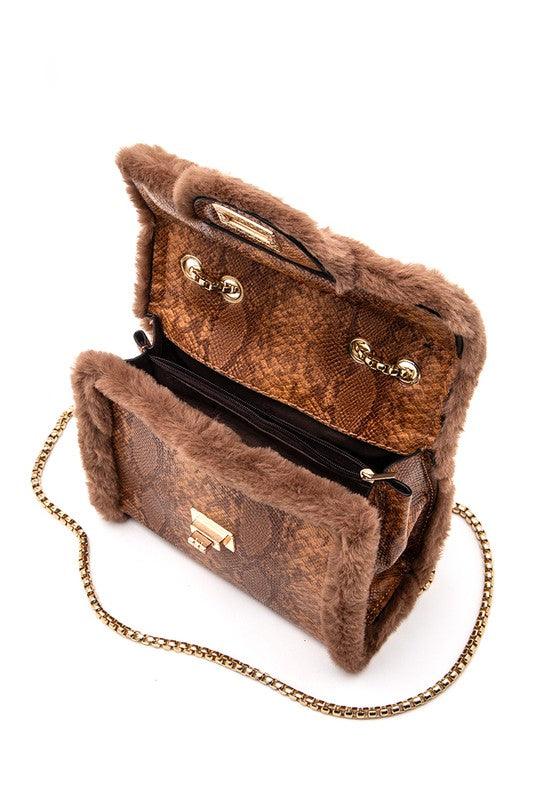 Faux Shearling Snake Print Shoulder Bag - Leo’s Look Your Best