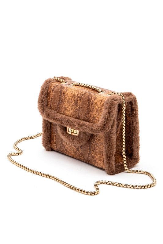 Faux Shearling Snake Print Shoulder Bag - Leo’s Look Your Best
