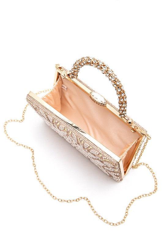 Pearl Studs Rhinestone Handle Flower Box Clutch - Leo’s Look Your Best