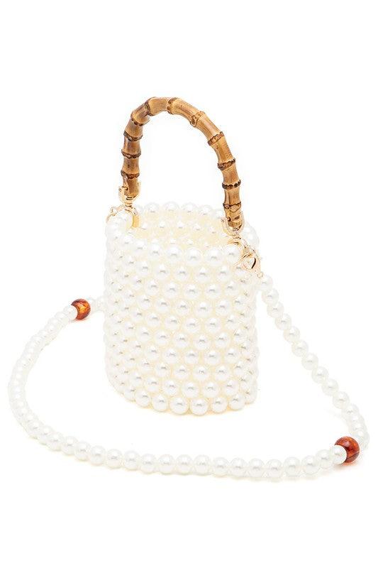 Bamboo Top Handle Beaded Bucket Clutch Bag - Leo’s Look Your Best