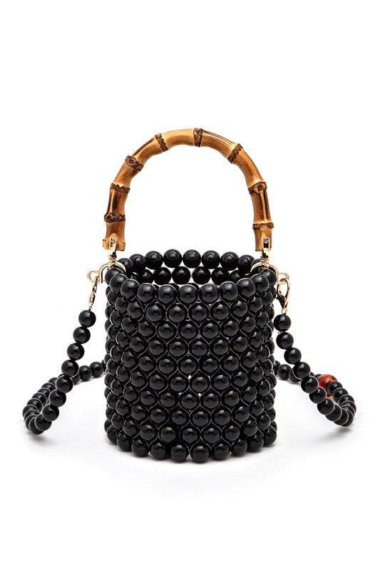 Bamboo Top Handle Beaded Bucket Clutch Bag - Leo’s Look Your Best