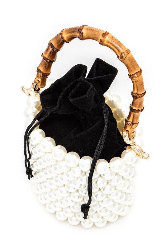 Bamboo Top Handle Beaded Bucket Clutch Bag - Leo’s Look Your Best