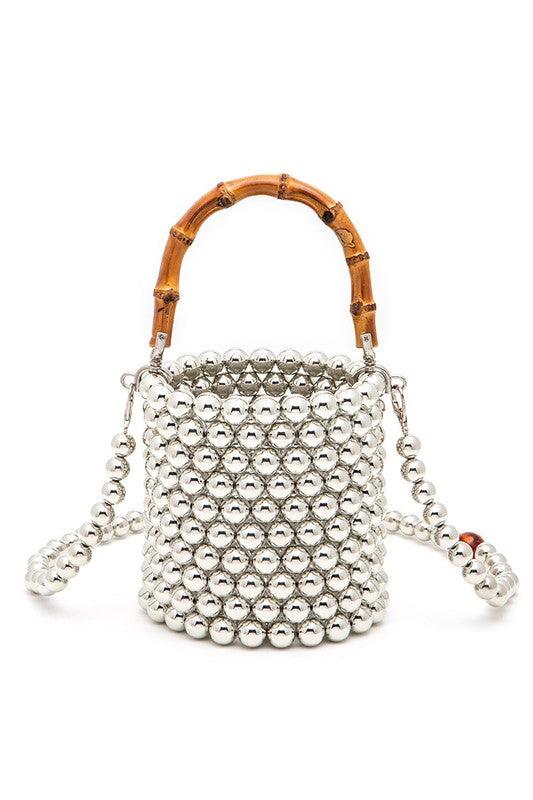 Bamboo Top Handle Beaded Bucket Clutch Bag - Leo’s Look Your Best