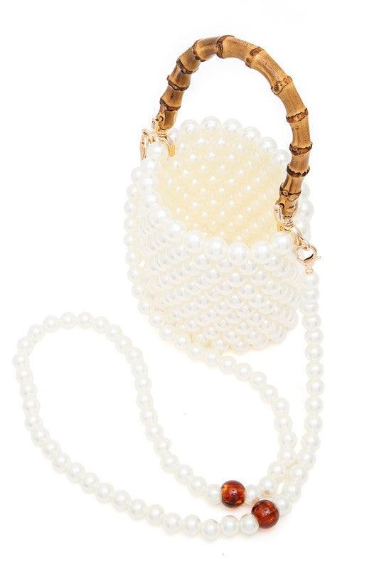 Bamboo Top Handle Beaded Bucket Clutch Bag - Leo’s Look Your Best
