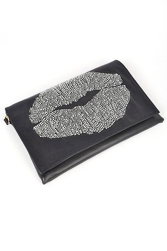 Oversize Rhinestone Lips Convertible Clutch - Leo’s Look Your Best
