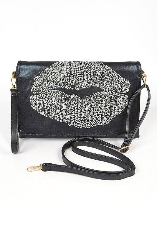 Oversize Rhinestone Lips Convertible Clutch - Leo’s Look Your Best