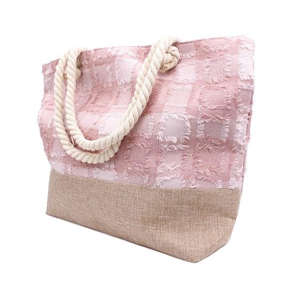 PLAID FRAYED TWEED BEACH TOTE BAG - Leo’s Look Your Best