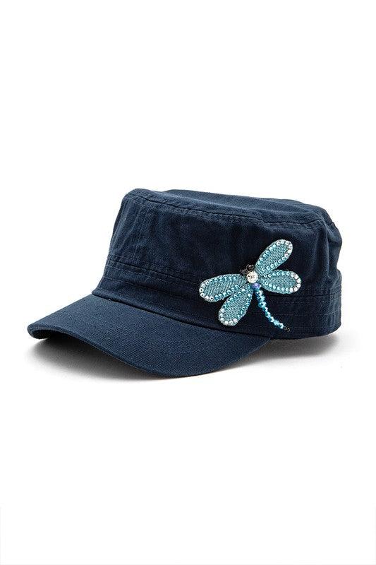 3D Dragonfly Beaded Statement Cadet Hat - Leo’s Look Your Best