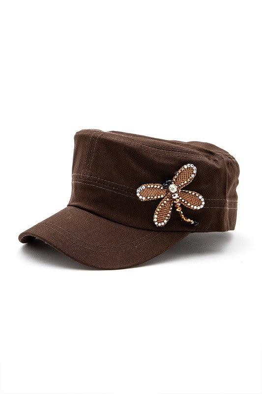 3D Dragonfly Beaded Statement Cadet Hat - Leo’s Look Your Best