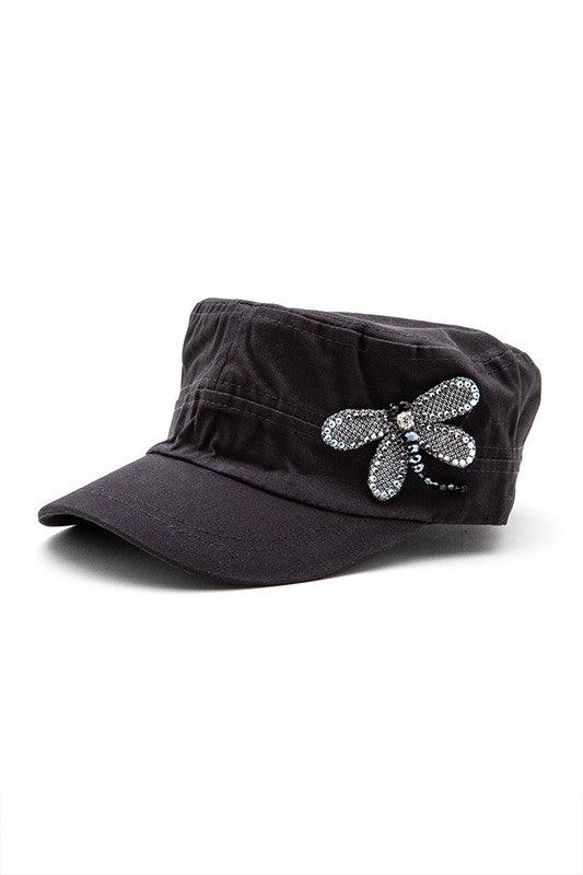 3D Dragonfly Beaded Statement Cadet Hat - Leo’s Look Your Best