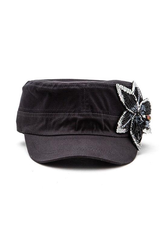Beaded 3D Flower Statement Cadet Hat - Leo’s Look Your Best