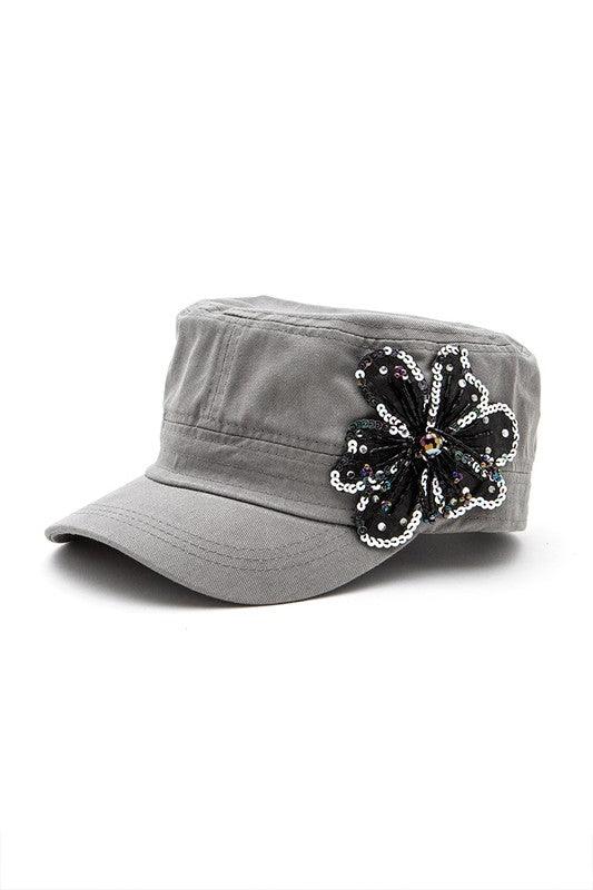 Sequins Beaded Cadet Hat 3D Flower - Leo’s Look Your Best