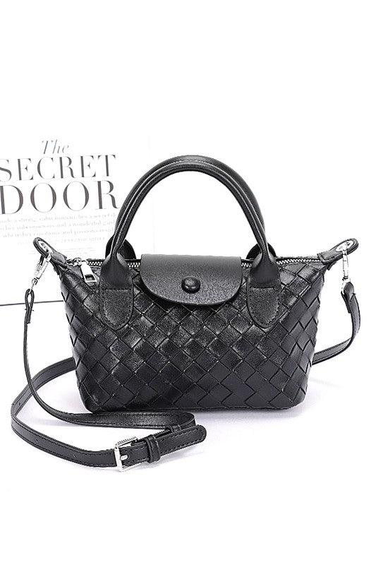Embossed Textured Top Handle Small Crossbody Bag - Leo’s Look Your Best