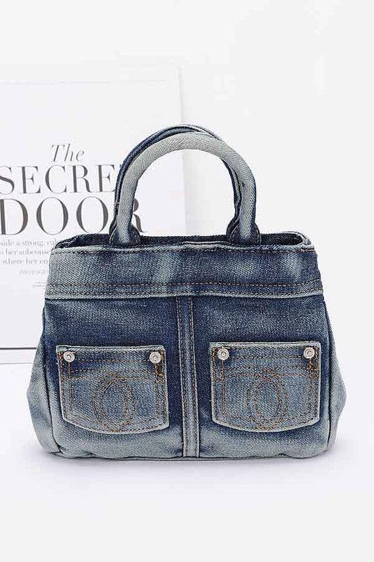 Washed Denim Top Handle Convertible Bag - Leo’s Look Your Best