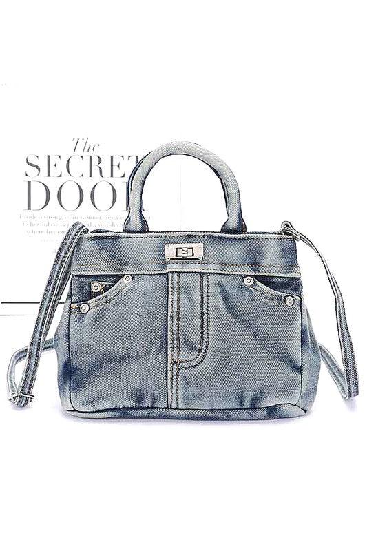 Washed Denim Top Handle Convertible Bag - Leo’s Look Your Best