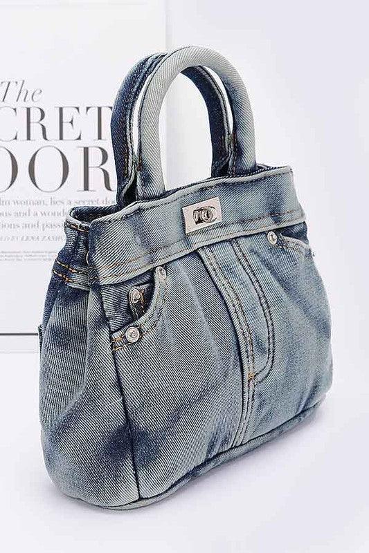 Washed Denim Top Handle Convertible Bag - Leo’s Look Your Best