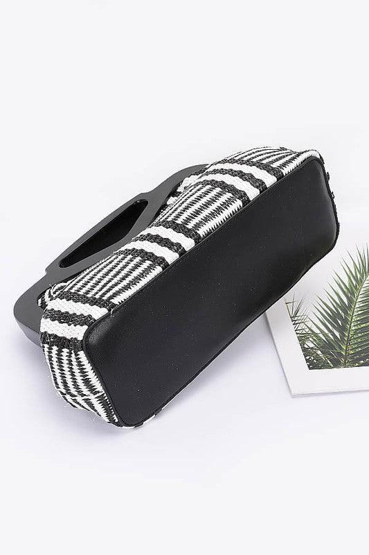 Wooden Frame Faux Straw Top Handle Clutch - Leo’s Look Your Best