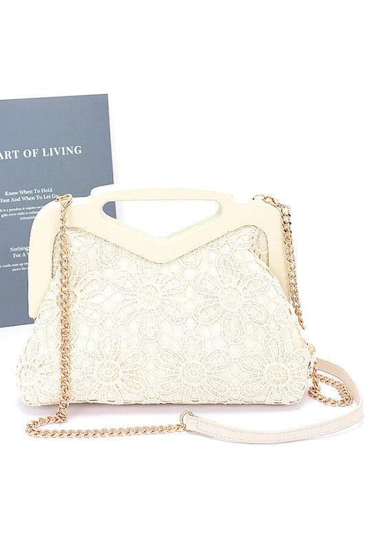 Wooden Frame Crochet Flower Top Handle Clutch - Leo’s Look Your Best