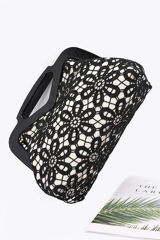 Wooden Frame Crochet Flower Top Handle Clutch - Leo’s Look Your Best