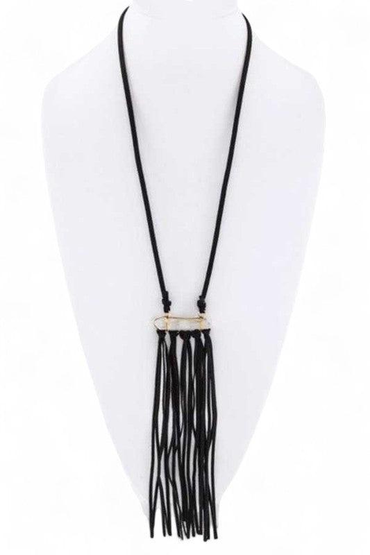 Quartz & Fringe Leather Necklace- - Leo’s Look Your Best