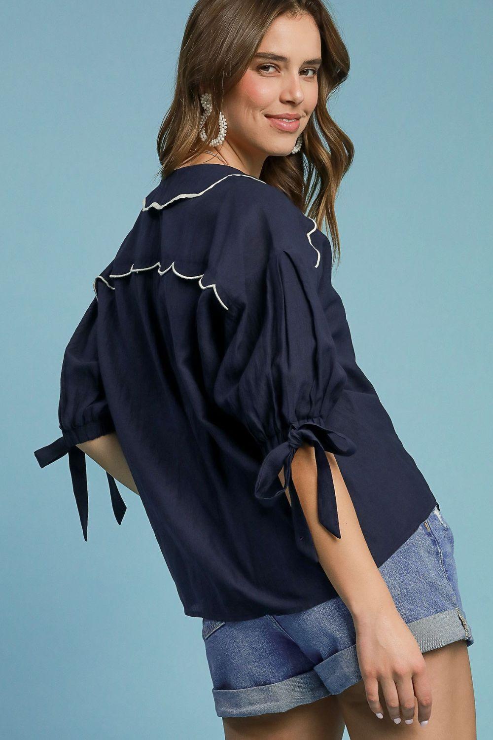 Umgee Full Size Embroidered Detail Button Down Shirt Plus Size - Leo’s Look Your Best