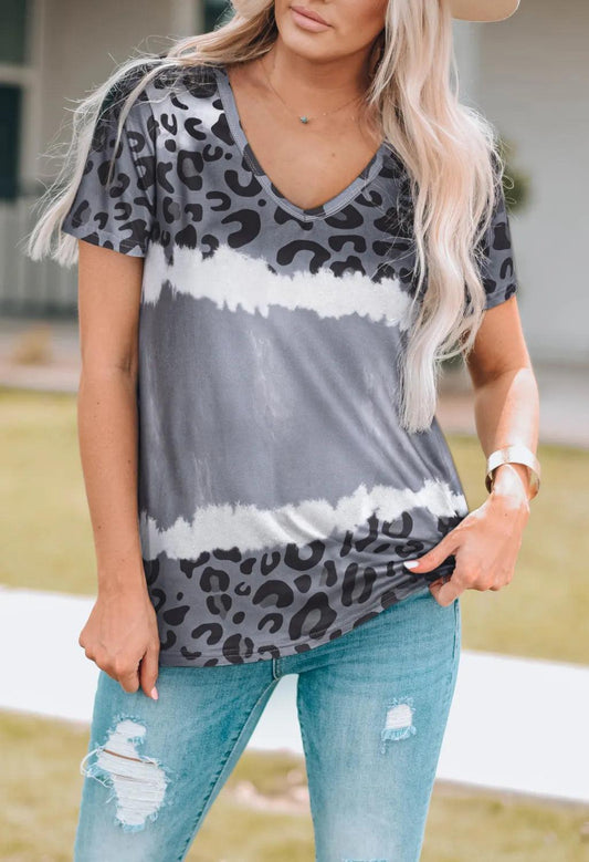 Leopard V-Neck Short Sleeve T-Shirt - Leo’s Look Your Best