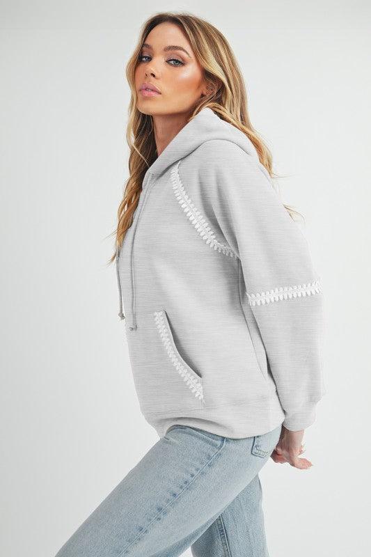 Aemi + Co Lace Detail Drawstring Hoodie with Kangaroo Pocket - Leo’s Look Your Best