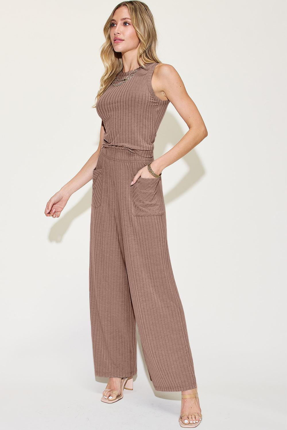 Basic Bae Full Size Ribbed Tank and Wide Leg Pants Set - Leo’s Look Your Best