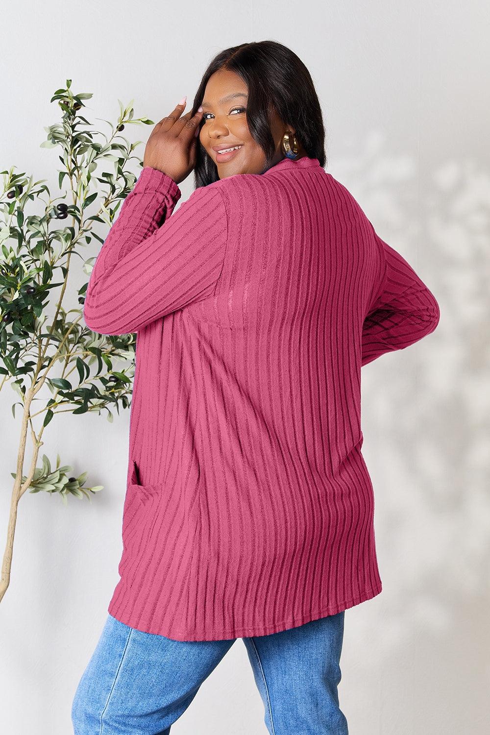 Basic Bae Full Size Ribbed Open Front Cardigan with Pockets - Leo’s Look Your Best
