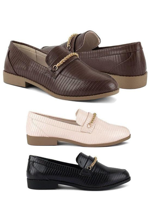 Vouse Low Block Loafers Adorned With Golden Chain - Leo’s Look Your Best