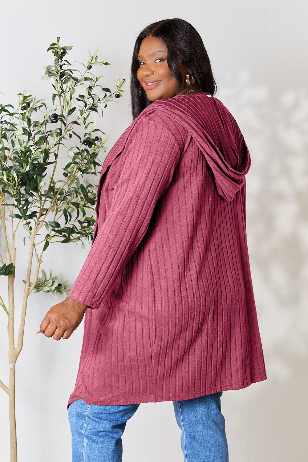 Basic Bae Full Size Hooded Sweater Cardigan - Leo’s Look Your Best