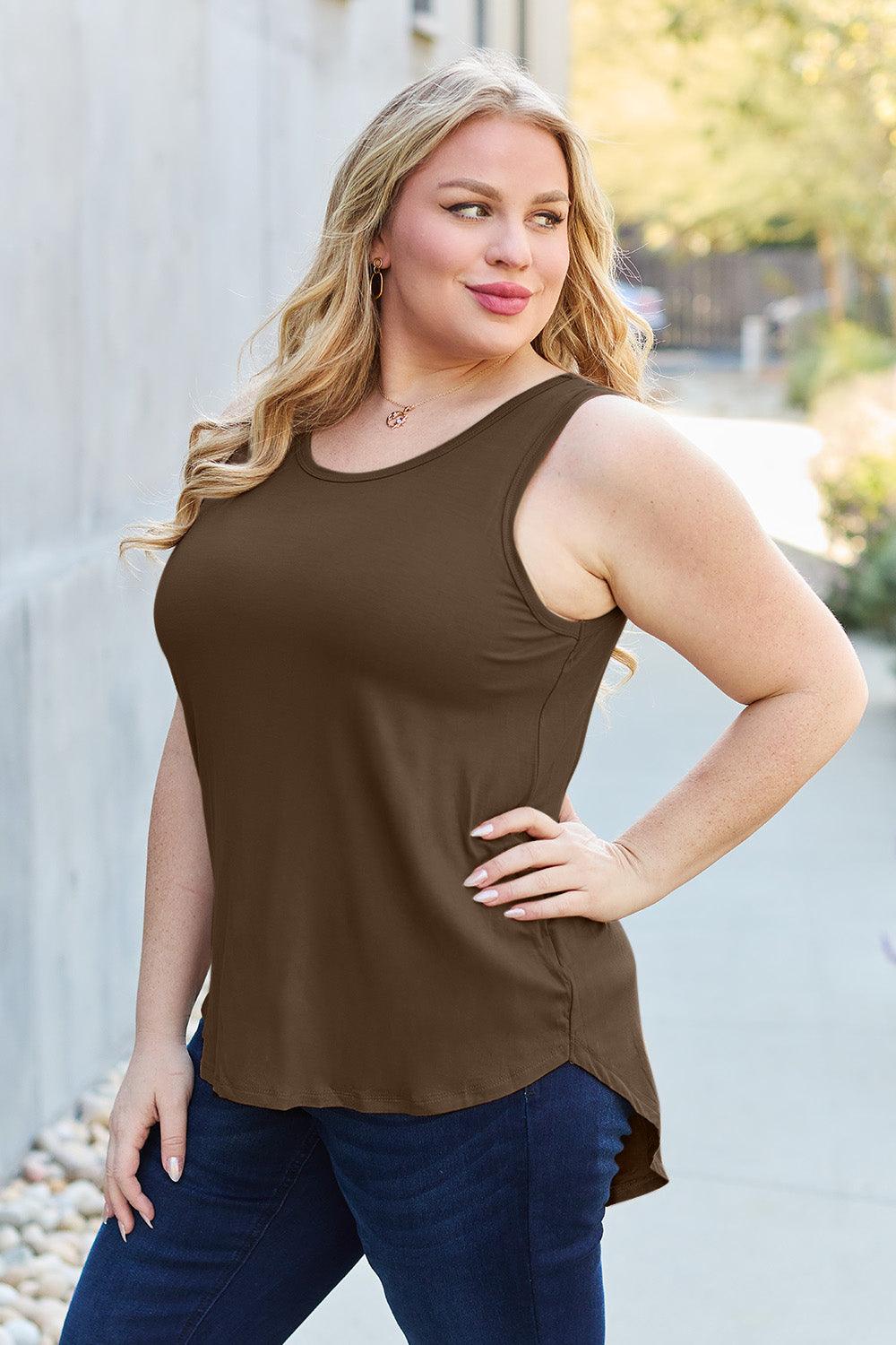 Basic Bae Full Size Round Neck Curved Hem Tank - Leo’s Look Your Best
